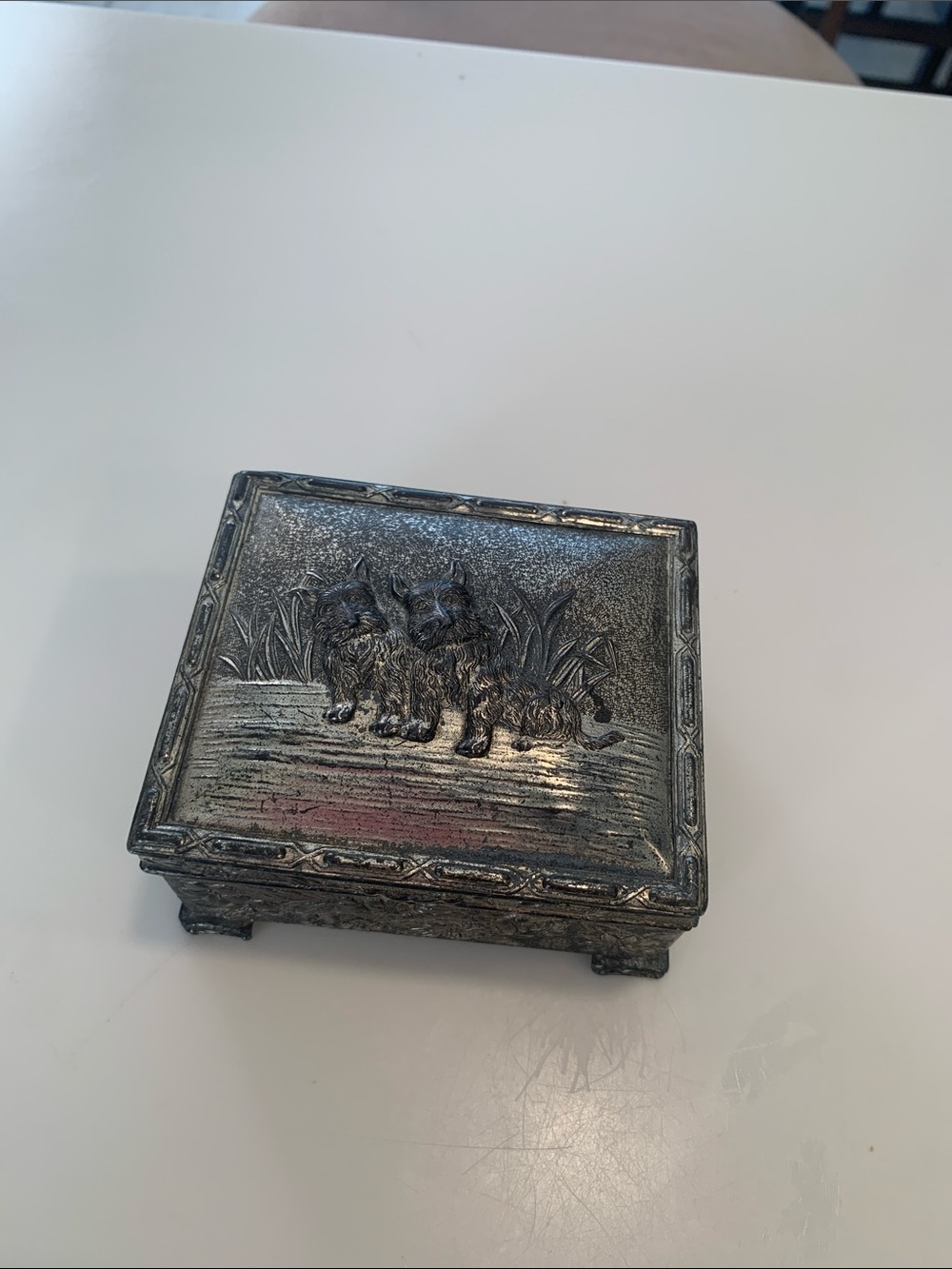 Silver Dog Motif Trinket Box - Decorative Home Accent